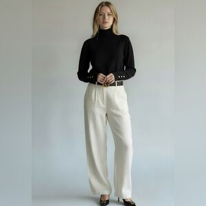 Zara Basic Plain Knot Black Turtleneck Sweater with Gold Button Detail